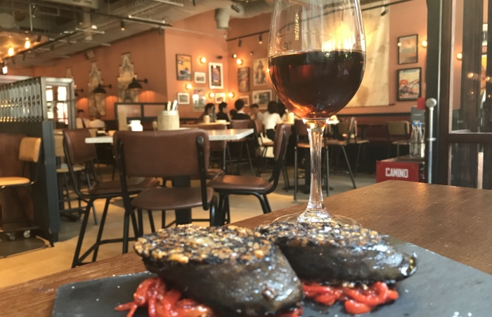 Morcilla and red peppers with Amontillado at Camino, London 