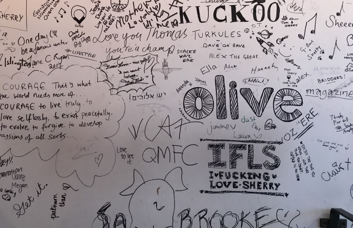 The graffiti wall at Sack bar, London EC1