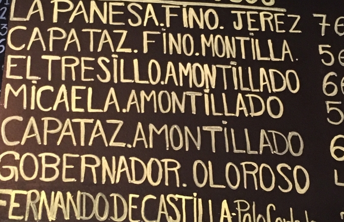 Sherries on the Chula wine list 