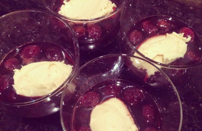 Grapes Poached in Sherry with Manchego Cream
