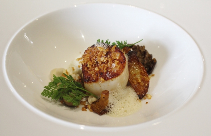 West Coast Scallop, Woodland Mushrooms, Sheep Milk and Thyme Ricotta, Celeriac, Salted Black Bee Honey and Truffles