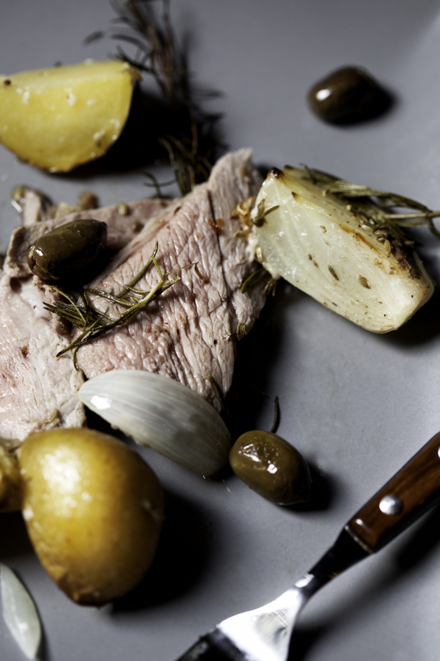 Lamb shanks baked in fino, anchovies and black olives with a parsley gremolata