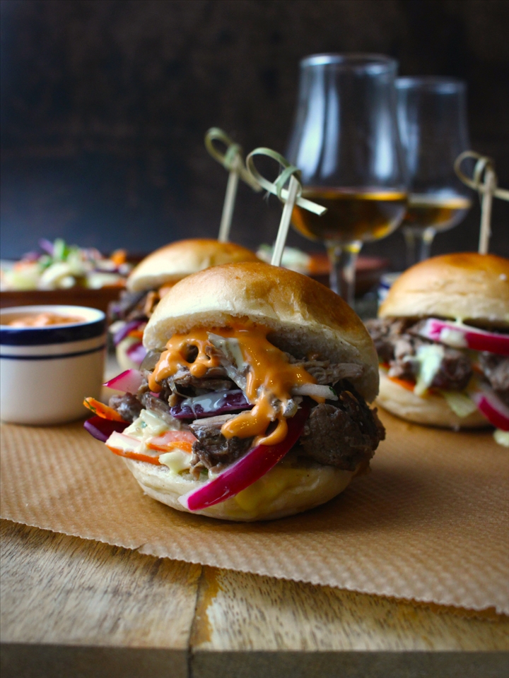 Amontillado sherry braised pulled boar with coleslaw & dressing